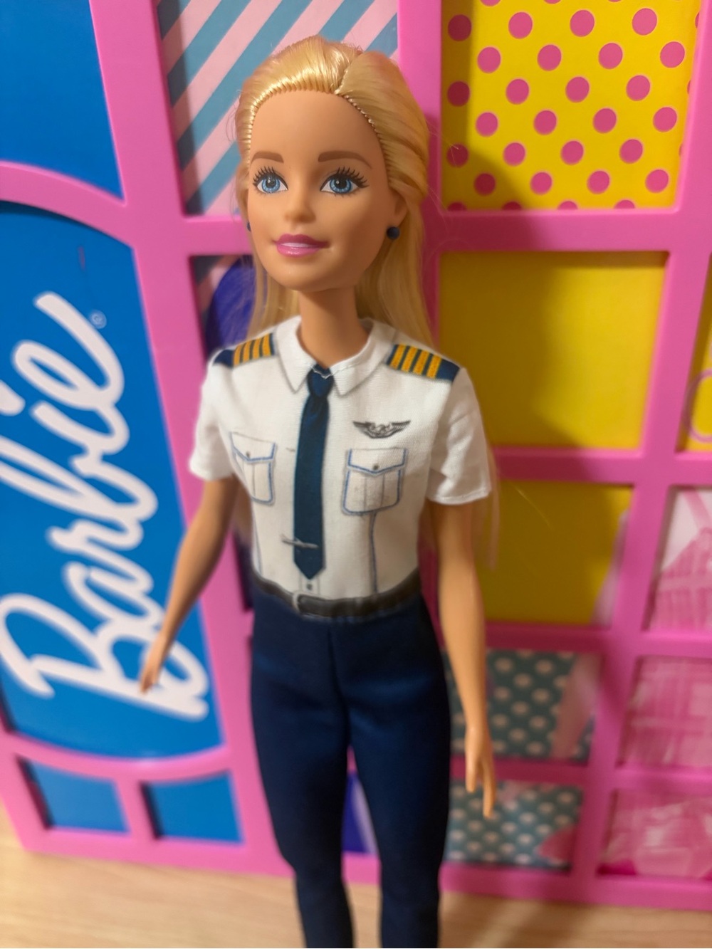 Barbie Blonde Pilot Doll in White & Navy Uniform